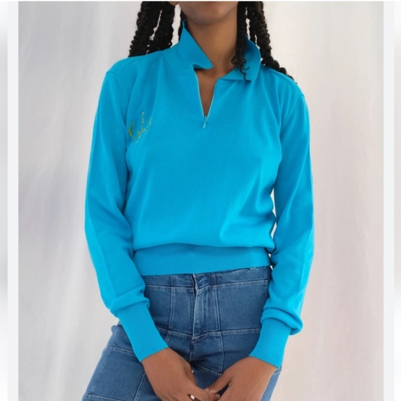 Paloma Wool Sweaters - Paloma Wool Bright Turquoise Zip-Neck Pullover